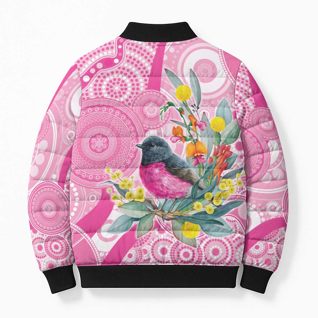 Pink Robin Aboriginal Inspired Bomber Puffer Jacket - Aussie Hoodie