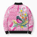 Pink Robin Aboriginal Inspired Bomber Puffer Jacket - Aussie Hoodie