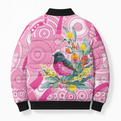 Pink Robin Aboriginal Inspired Bomber Puffer Jacket - Aussie Hoodie