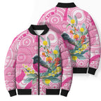 Pink Robin Aboriginal Inspired Bomber Puffer Jacket - Aussie Hoodie
