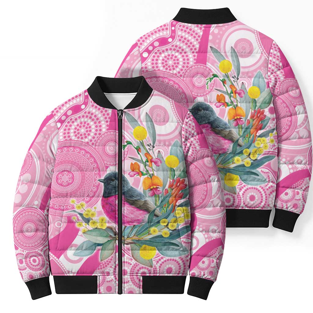 Pink Robin Aboriginal Inspired Bomber Puffer Jacket - Aussie Hoodie