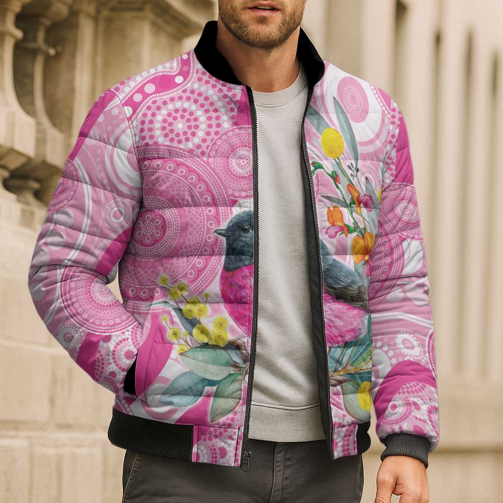 Pink Robin Aboriginal Inspired Bomber Puffer Jacket - Aussie Hoodie