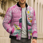 Pink Robin Aboriginal Inspired Bomber Puffer Jacket - Aussie Hoodie