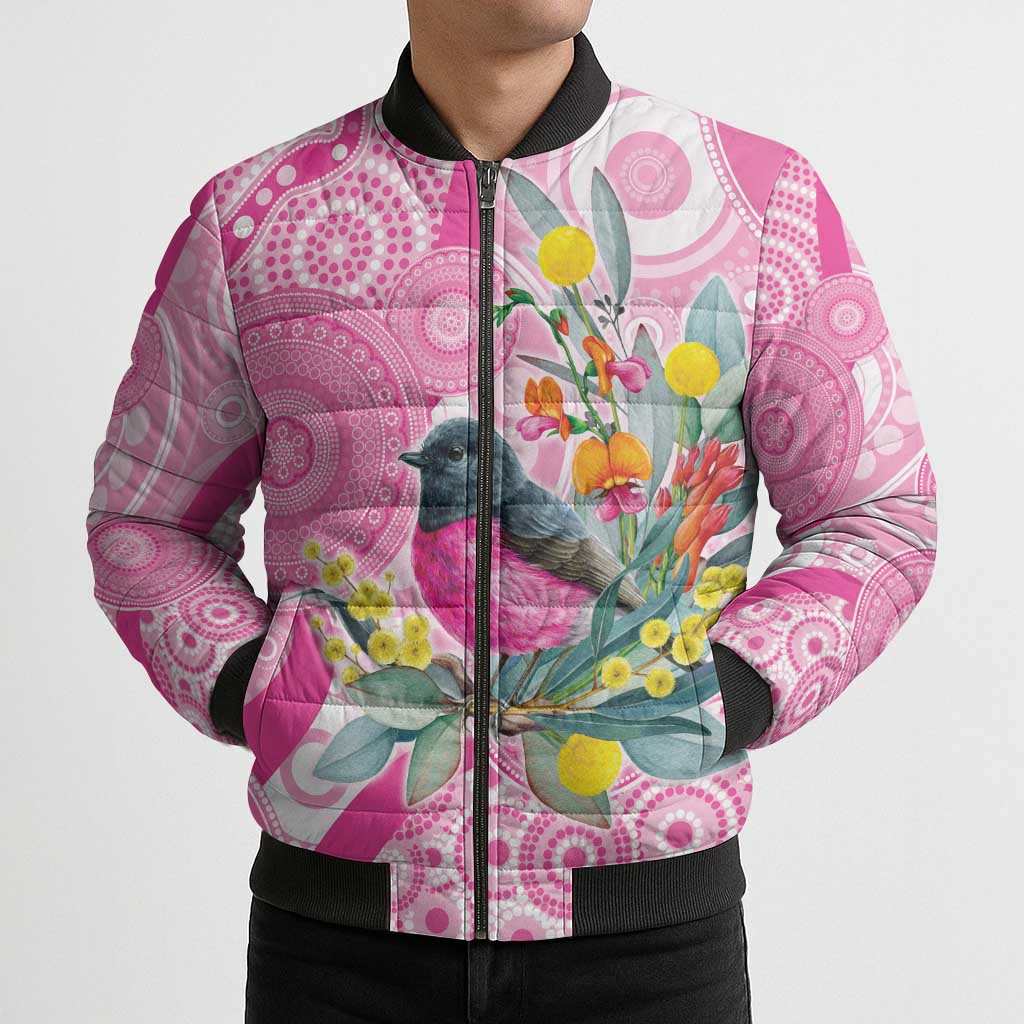 Pink Robin Aboriginal Inspired Bomber Puffer Jacket - Aussie Hoodie