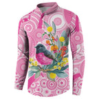 Pink Robin Aboriginal Inspired Button Sweatshirt - Aussie Hoodie