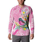 Pink Robin Aboriginal Inspired Button Sweatshirt - Aussie Hoodie