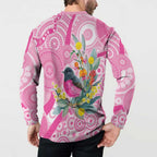 Pink Robin Aboriginal Inspired Button Sweatshirt - Aussie Hoodie