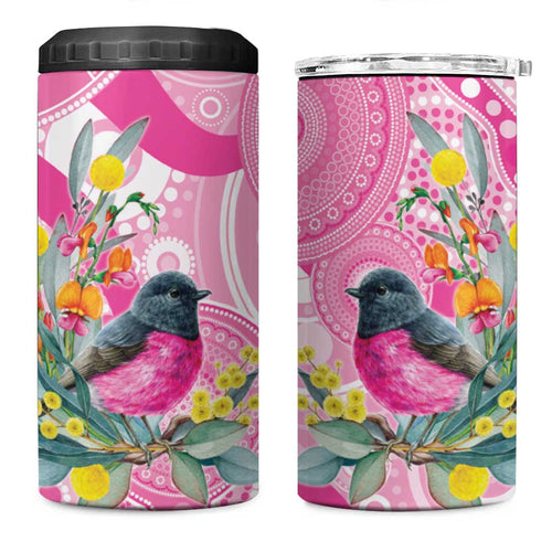 Pink Robin Aboriginal Inspired 4 in 1 Can Cooler Tumbler - Aussie Hoodie