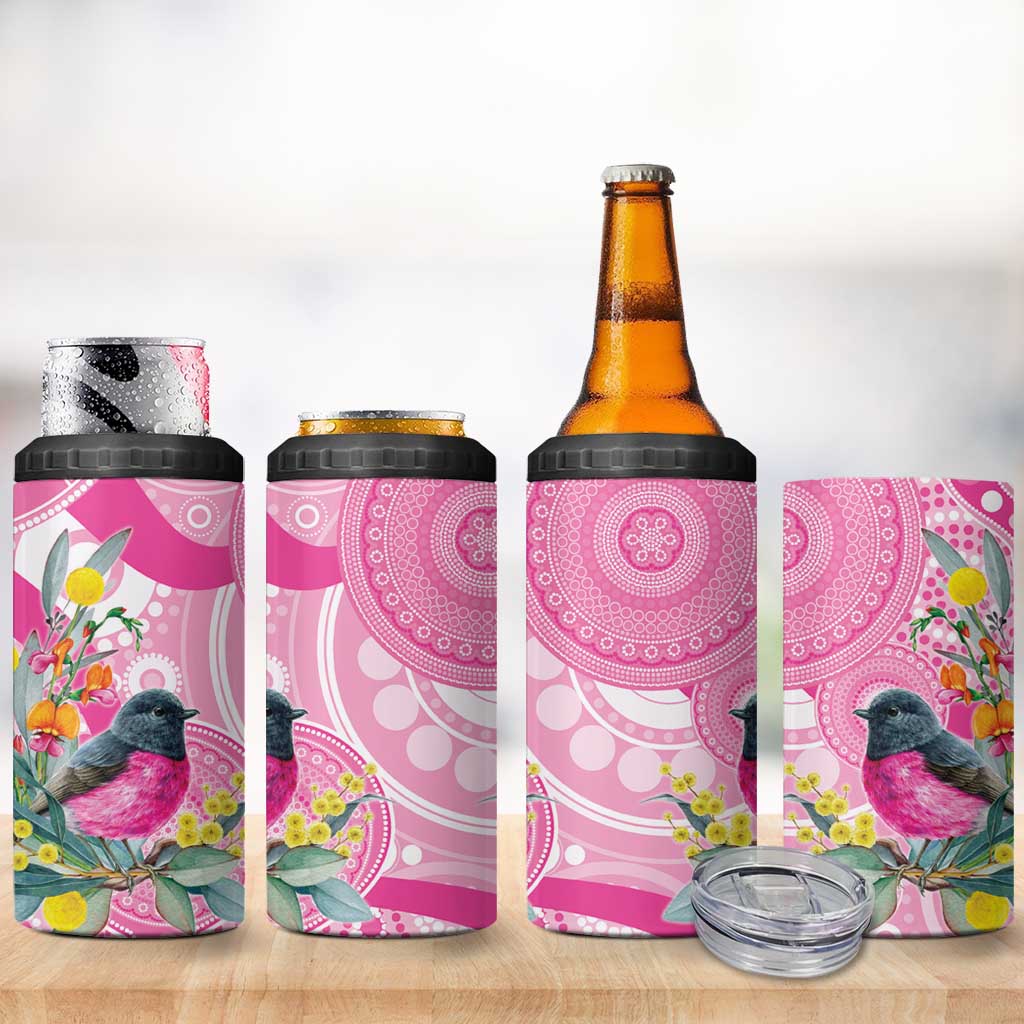 Pink Robin Aboriginal Inspired 4 in 1 Can Cooler Tumbler - Aussie Hoodie