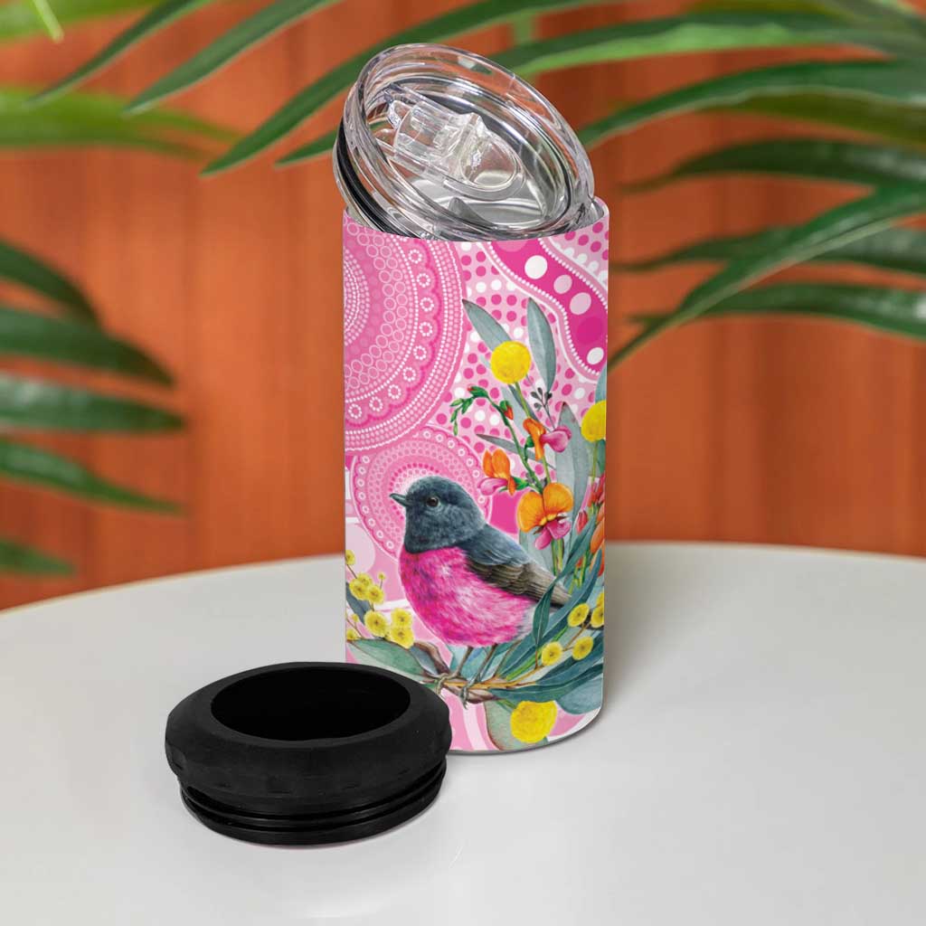 Pink Robin Aboriginal Inspired 4 in 1 Can Cooler Tumbler - Aussie Hoodie