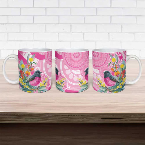 Pink Robin Aboriginal Inspired Ceramic Mug - Aussie Hoodie