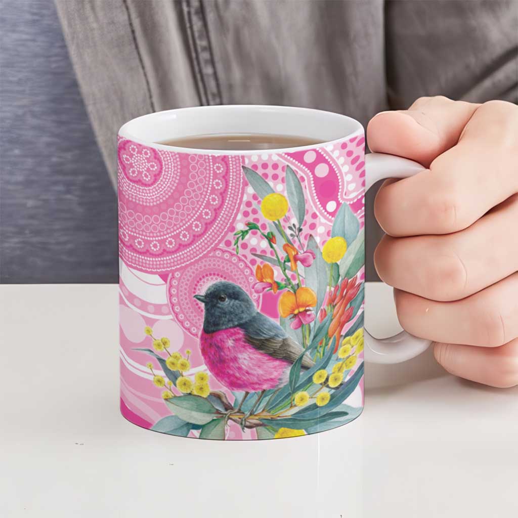 Pink Robin Aboriginal Inspired Ceramic Mug - Aussie Hoodie