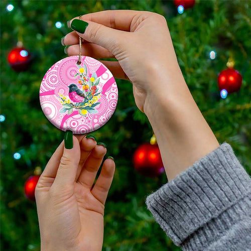 Pink Robin Aboriginal Inspired Ceramic Ornament - Aussie Hoodie