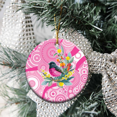 Pink Robin Aboriginal Inspired Ceramic Ornament - Aussie Hoodie