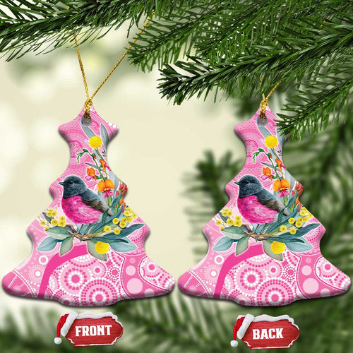 Pink Robin Aboriginal Inspired Ceramic Ornament - Aussie Hoodie