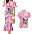 Pink Robin Aboriginal Inspired Couples Matching Mermaid Dress and Hawaiian Shirt - Aussie Hoodie