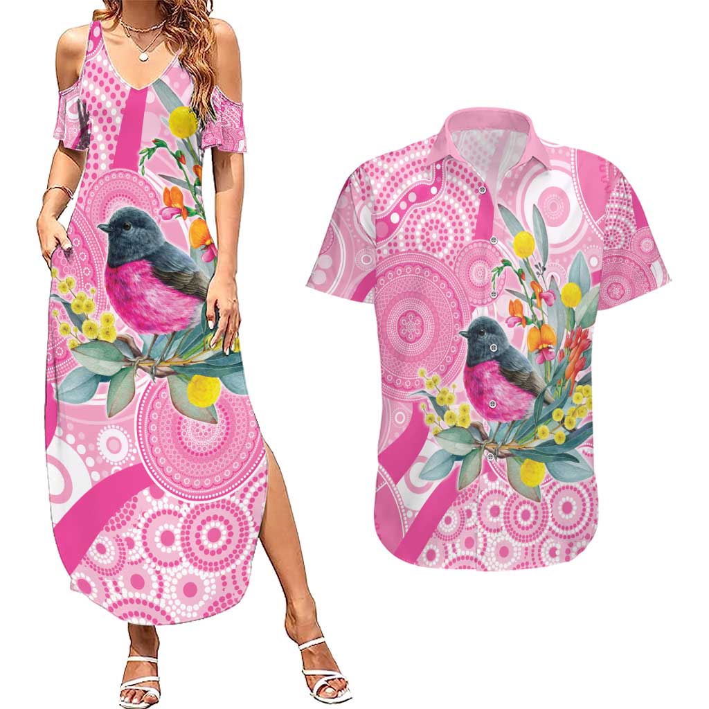 Pink Robin Aboriginal Inspired Couples Matching Summer Maxi Dress and Hawaiian Shirt - Aussie Hoodie