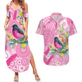 Pink Robin Aboriginal Inspired Couples Matching Summer Maxi Dress and Hawaiian Shirt - Aussie Hoodie