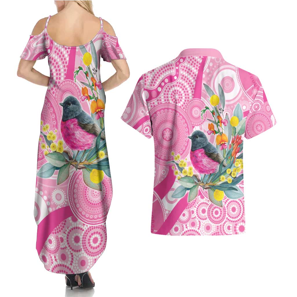 Pink Robin Aboriginal Inspired Couples Matching Summer Maxi Dress and Hawaiian Shirt - Aussie Hoodie