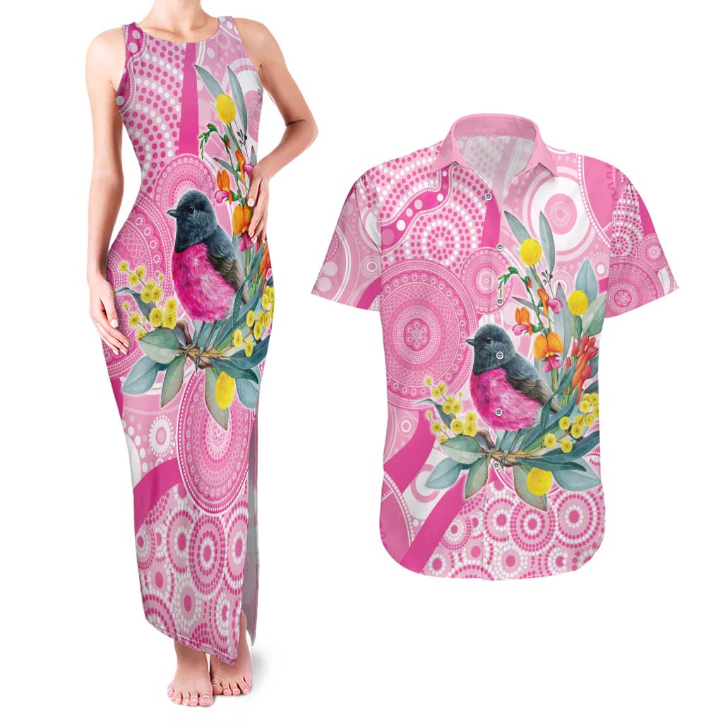 Pink Robin Aboriginal Inspired Couples Matching Tank Maxi Dress and Hawaiian Shirt - Aussie Hoodie