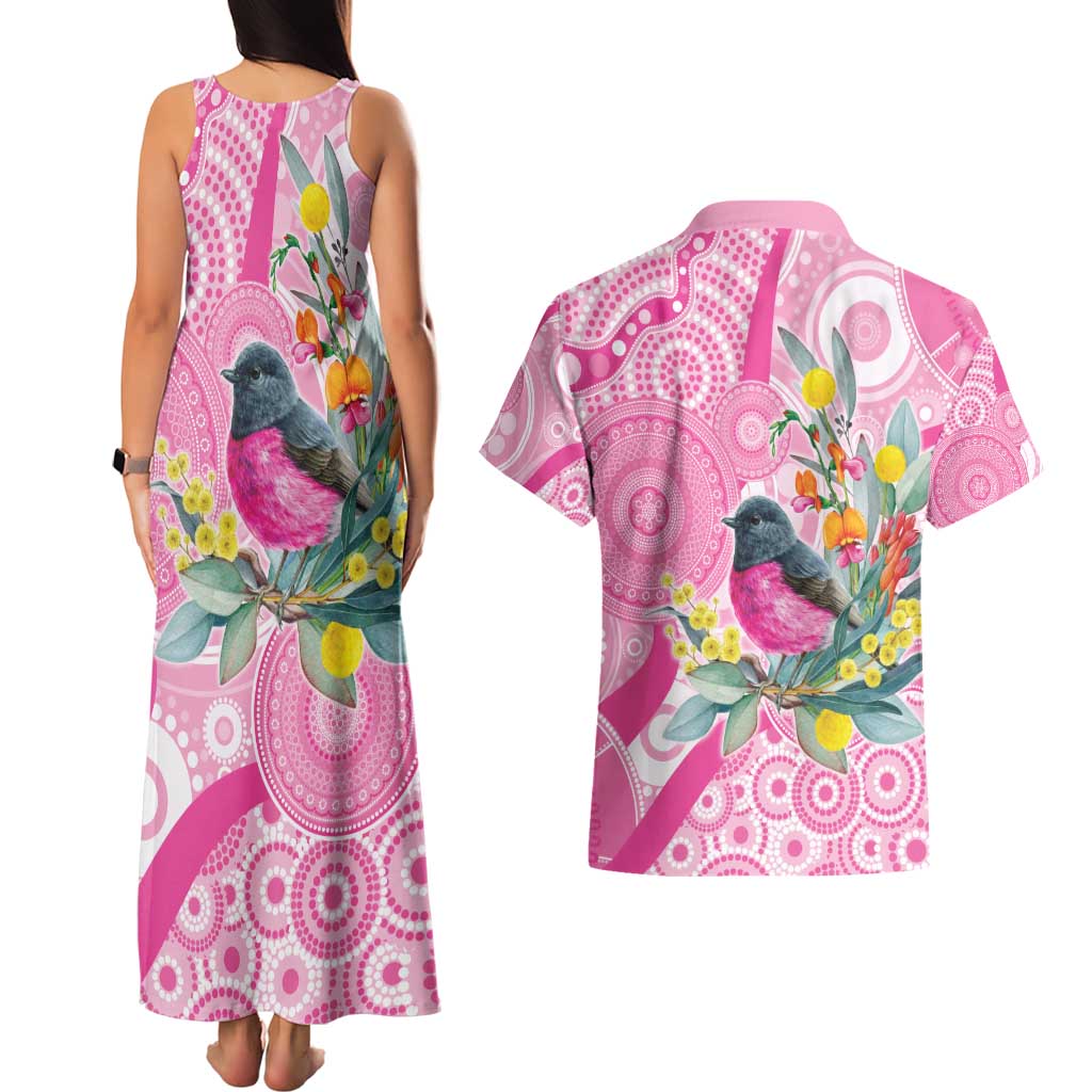 Pink Robin Aboriginal Inspired Couples Matching Tank Maxi Dress and Hawaiian Shirt - Aussie Hoodie
