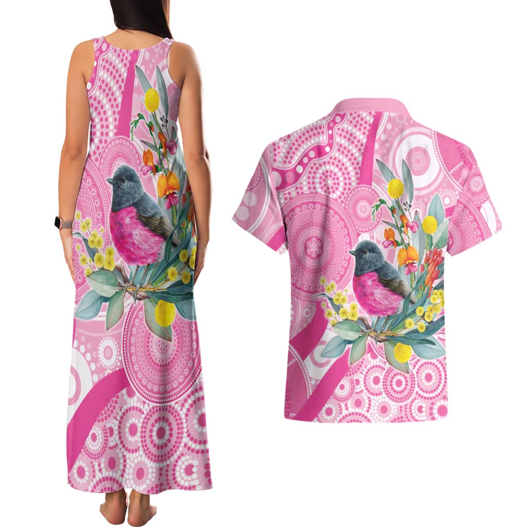 Pink Robin Aboriginal Inspired Couples Matching Tank Maxi Dress and Hawaiian Shirt - Aussie Hoodie