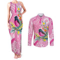 Pink Robin Aboriginal Inspired Couples Matching Tank Maxi Dress and Long Sleeve Button Shirt - Aussie Hoodie