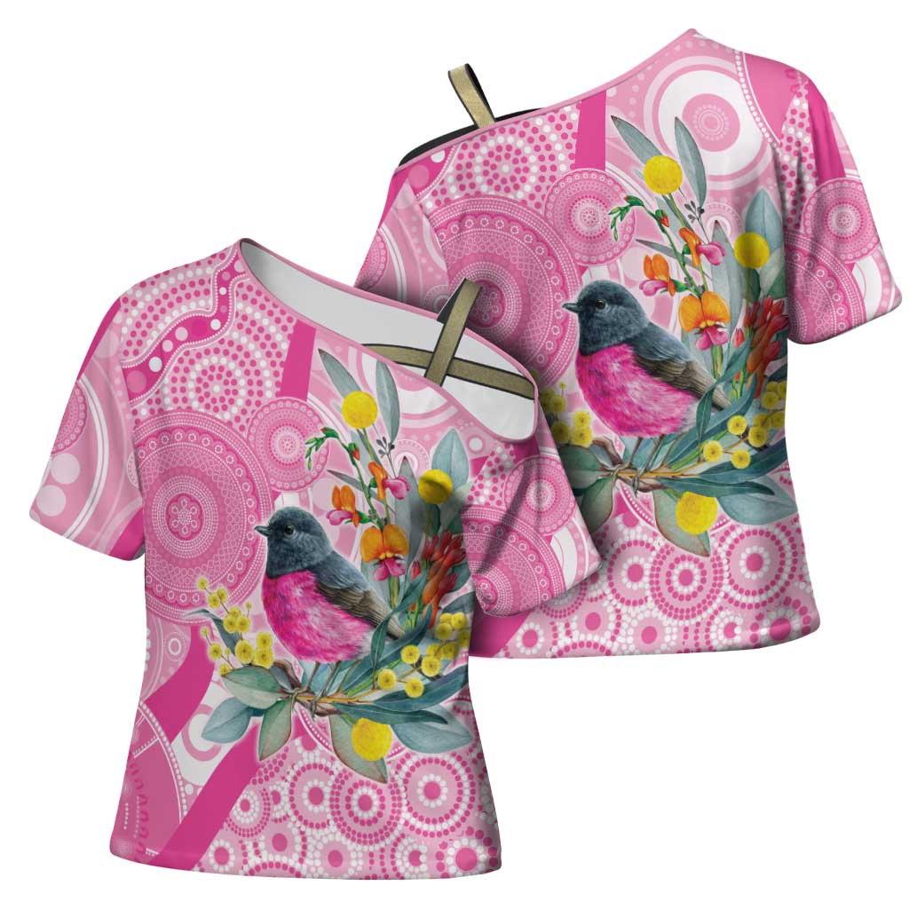 Pink Robin Aboriginal Inspired Cross Shoulder Shirt - Aussie Hoodie