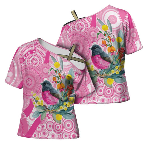Pink Robin Aboriginal Inspired Cross Shoulder Shirt - Aussie Hoodie