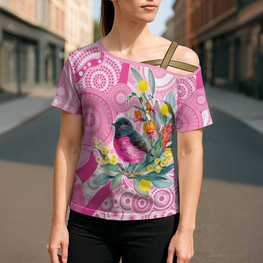 Pink Robin Aboriginal Inspired Cross Shoulder Shirt - Aussie Hoodie
