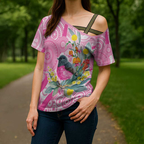 Pink Robin Aboriginal Inspired Cross Shoulder Shirt - Aussie Hoodie
