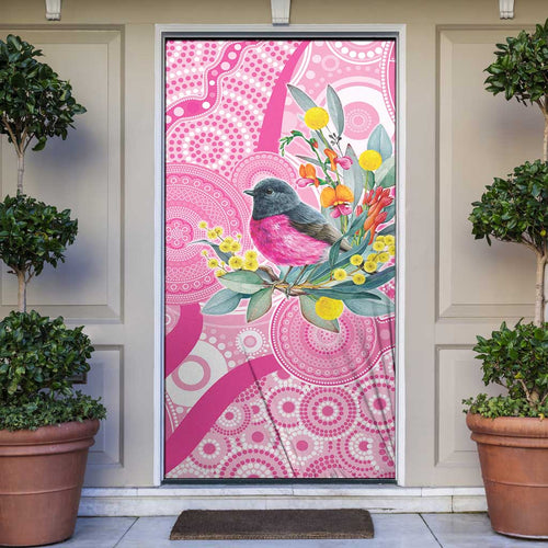Pink Robin Aboriginal Inspired Door Cover - Aussie Hoodie