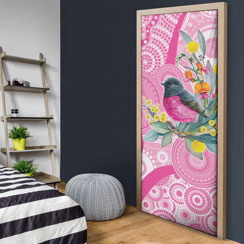 Pink Robin Aboriginal Inspired Door Cover - Aussie Hoodie