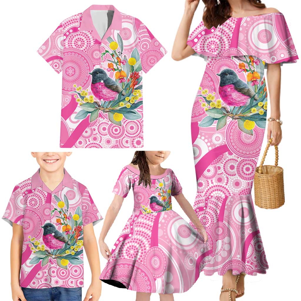 Pink Robin Aboriginal Inspired Family Matching Mermaid Dress and Hawaiian Shirt - Aussie Hoodie