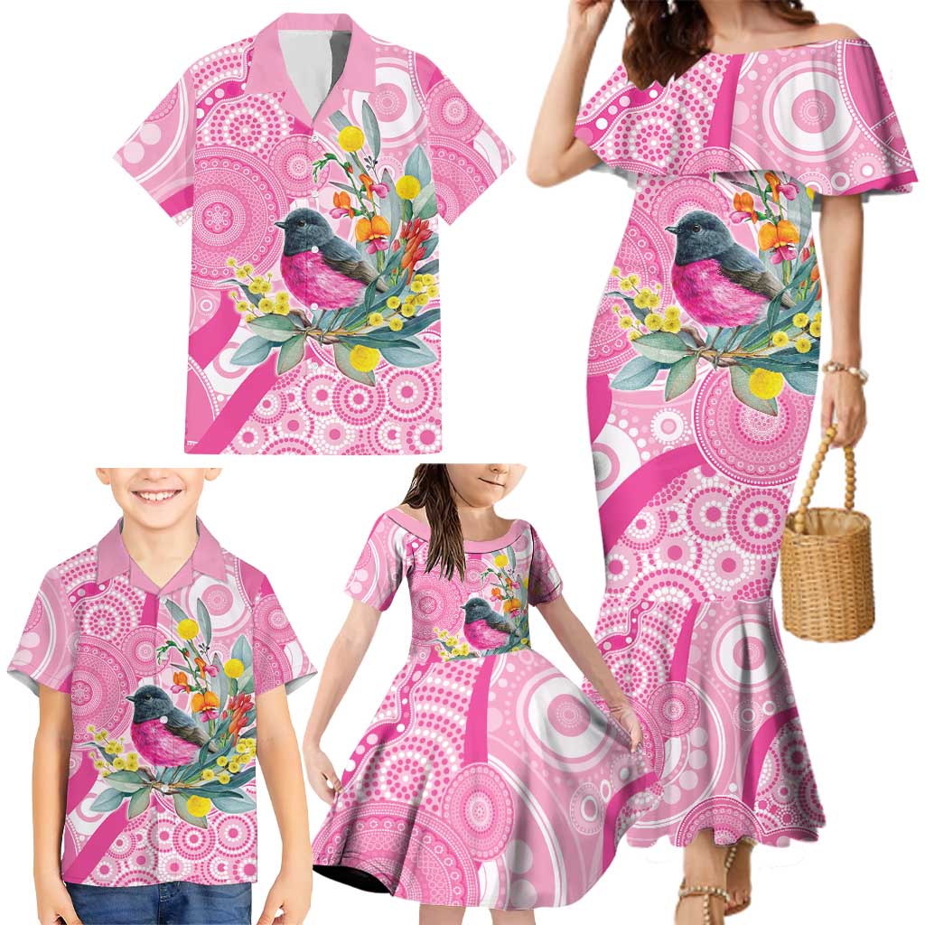 Pink Robin Aboriginal Inspired Family Matching Mermaid Dress and Hawaiian Shirt - Aussie Hoodie