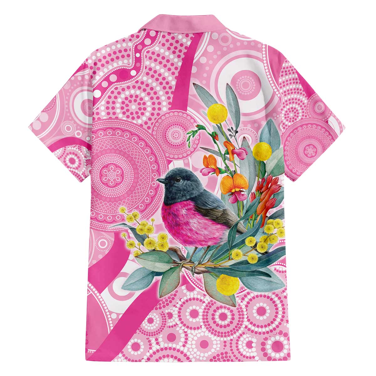 Pink Robin Aboriginal Inspired Family Matching Off The Shoulder Long Sleeve Dress and Hawaiian Shirt - Aussie Hoodie