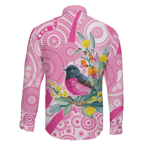 Pink Robin Aboriginal Inspired Family Matching Off The Shoulder Long Sleeve Dress and Hawaiian Shirt - Aussie Hoodie