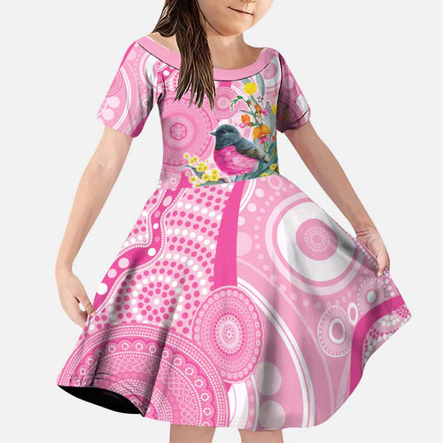 Pink Robin Aboriginal Inspired Family Matching Off Shoulder Maxi Dress and Hawaiian Shirt - Aussie Hoodie