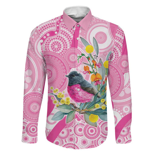 Pink Robin Aboriginal Inspired Family Matching Off Shoulder Maxi Dress and Hawaiian Shirt - Aussie Hoodie