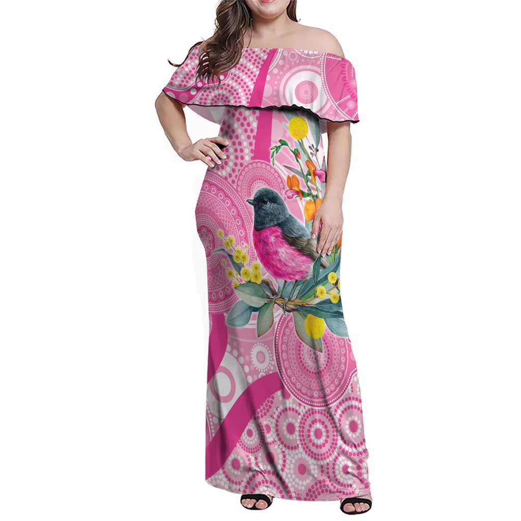 Pink Robin Aboriginal Inspired Family Matching Off Shoulder Maxi Dress and Hawaiian Shirt - Aussie Hoodie