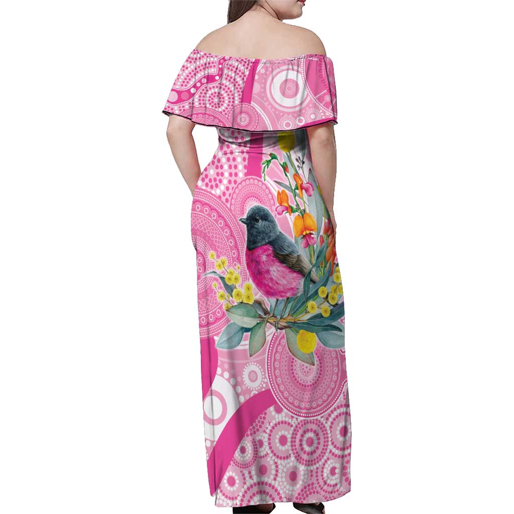 Pink Robin Aboriginal Inspired Family Matching Off Shoulder Maxi Dress and Hawaiian Shirt - Aussie Hoodie