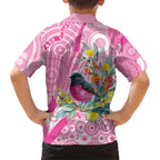 Pink Robin Aboriginal Inspired Family Matching Off Shoulder Short Dress and Hawaiian Shirt - Aussie Hoodie