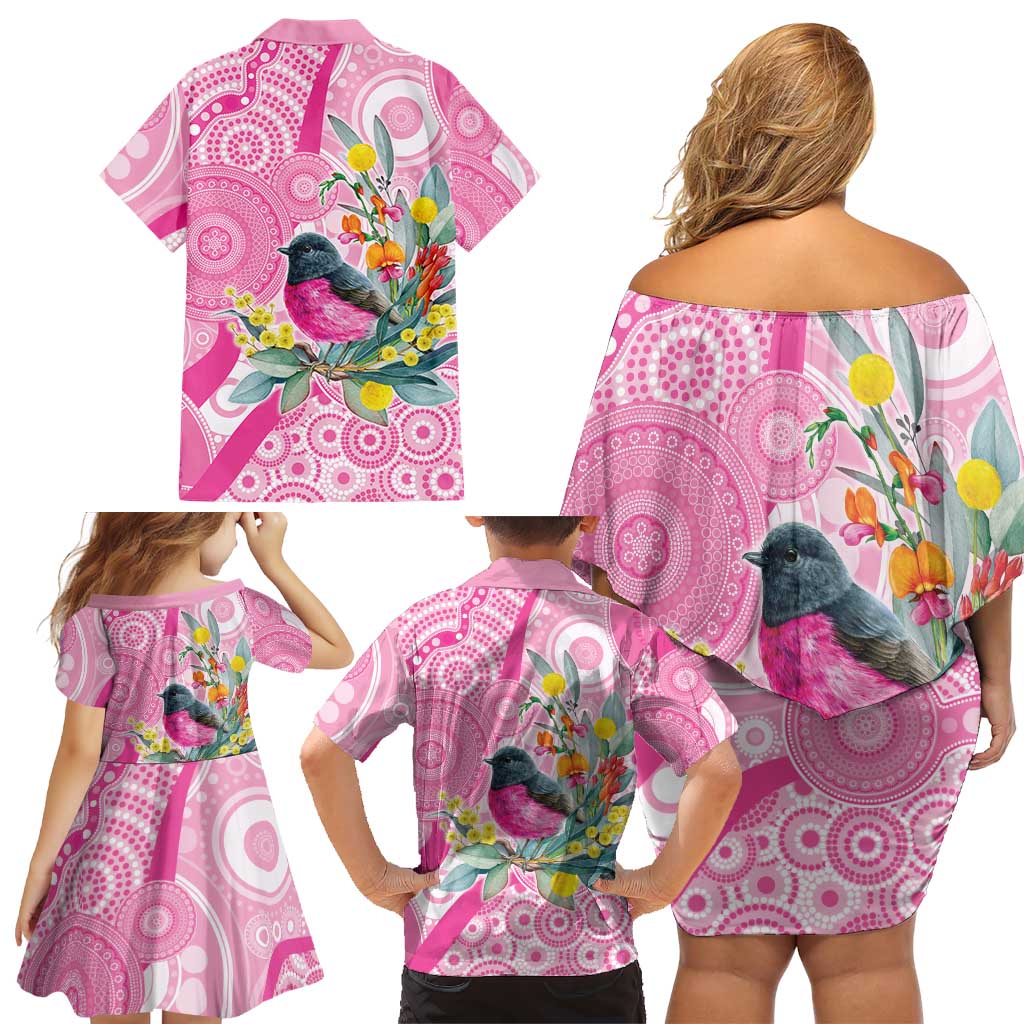 Pink Robin Aboriginal Inspired Family Matching Off Shoulder Short Dress and Hawaiian Shirt - Aussie Hoodie