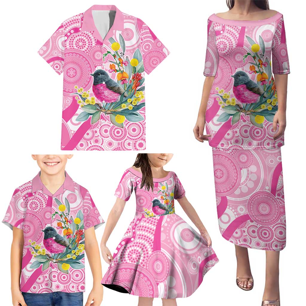 Pink Robin Aboriginal Inspired Family Matching Puletasi and Hawaiian Shirt - Aussie Hoodie