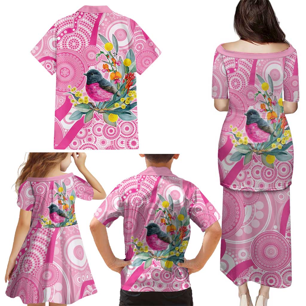 Pink Robin Aboriginal Inspired Family Matching Puletasi and Hawaiian Shirt - Aussie Hoodie