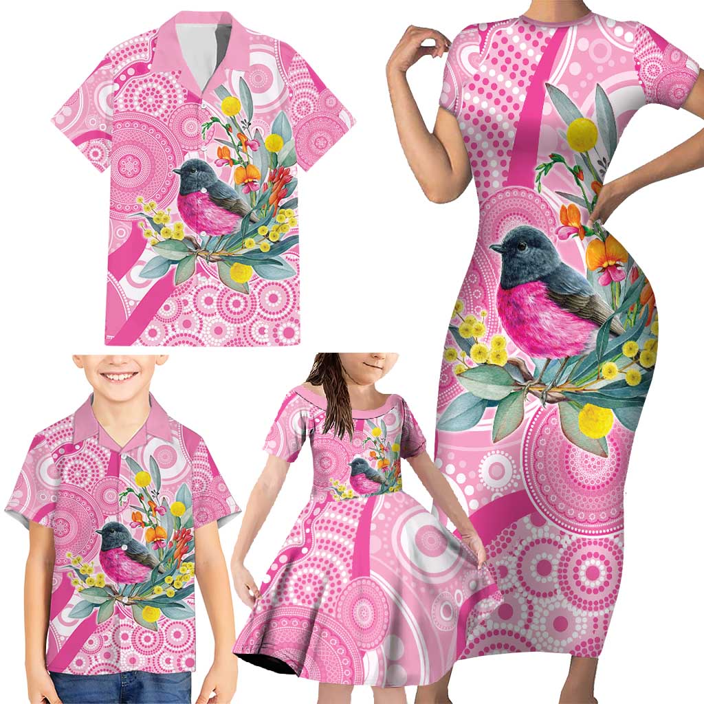Pink Robin Aboriginal Inspired Family Matching Short Sleeve Bodycon Dress and Hawaiian Shirt - Aussie Hoodie
