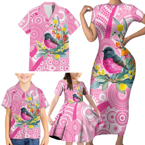 Pink Robin Aboriginal Inspired Family Matching Short Sleeve Bodycon Dress and Hawaiian Shirt - Aussie Hoodie