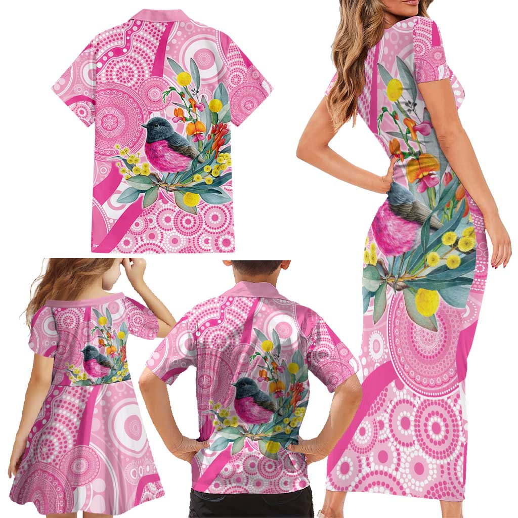 Pink Robin Aboriginal Inspired Family Matching Short Sleeve Bodycon Dress and Hawaiian Shirt - Aussie Hoodie