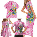 Pink Robin Aboriginal Inspired Family Matching Short Sleeve Bodycon Dress and Hawaiian Shirt - Aussie Hoodie