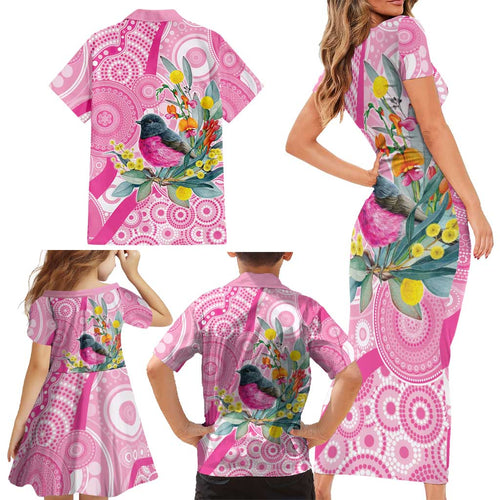 Pink Robin Aboriginal Inspired Family Matching Short Sleeve Bodycon Dress and Hawaiian Shirt - Aussie Hoodie